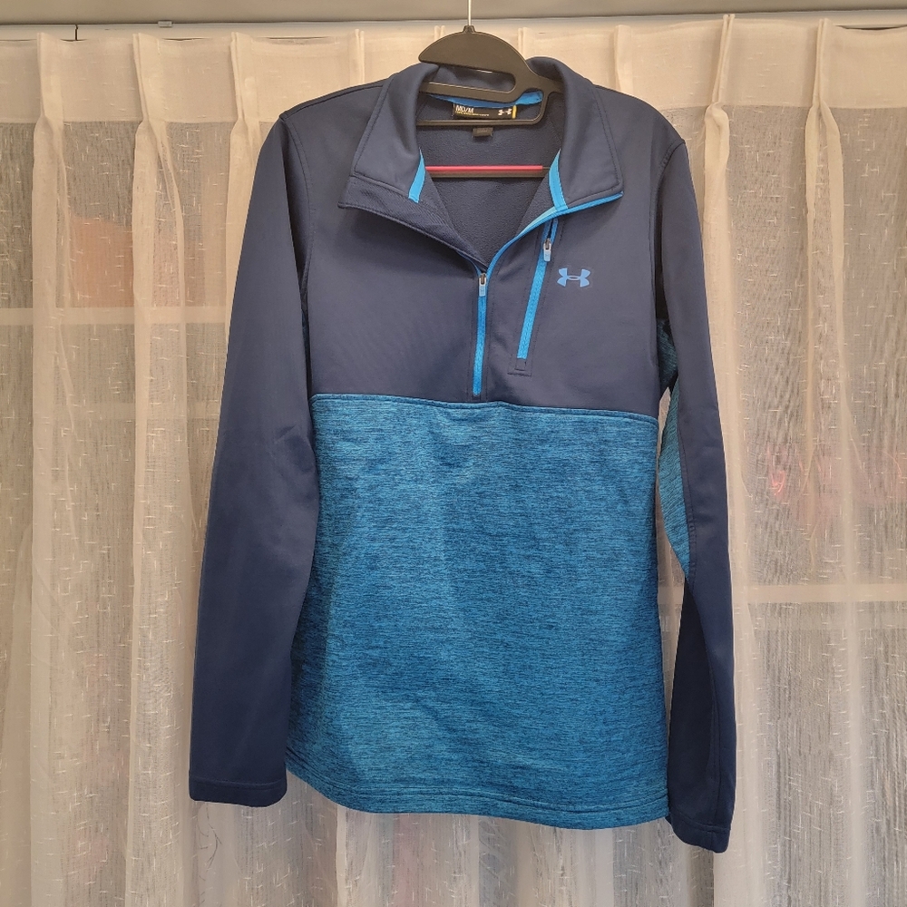 Under Armour Quarter Zip Micro Fleece Pullover Blue Loose Fit Size Medium